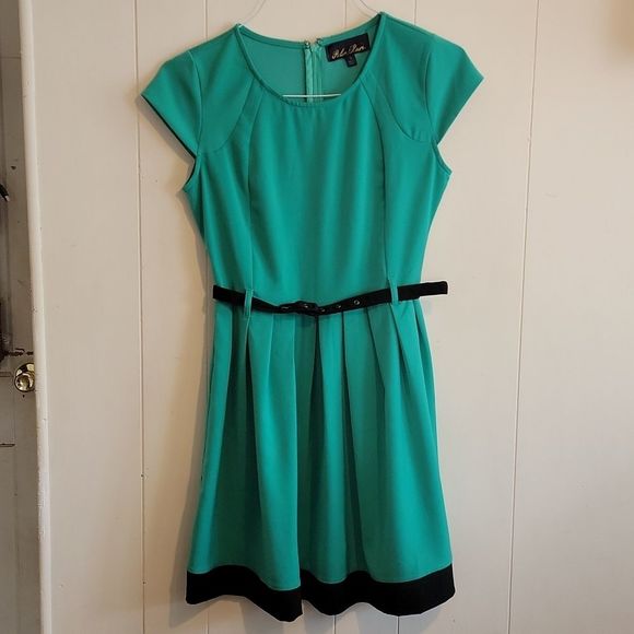 Blue Rain belted flare dress Medium - Picture 1 of 7